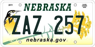 NE license plate ZAZ257