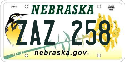 NE license plate ZAZ258