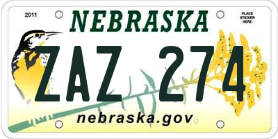NE license plate ZAZ274