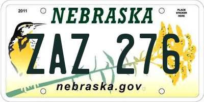 NE license plate ZAZ276