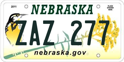 NE license plate ZAZ277