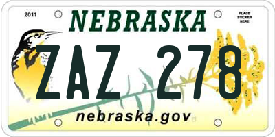 NE license plate ZAZ278