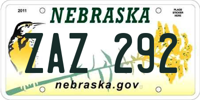 NE license plate ZAZ292