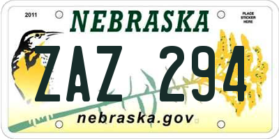 NE license plate ZAZ294