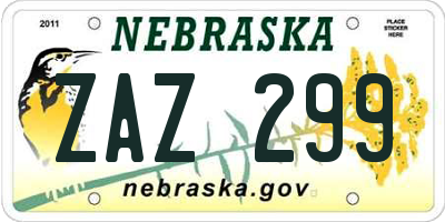 NE license plate ZAZ299