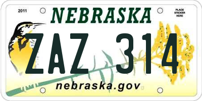 NE license plate ZAZ314