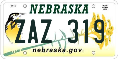 NE license plate ZAZ319