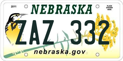NE license plate ZAZ332