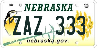 NE license plate ZAZ333