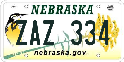 NE license plate ZAZ334
