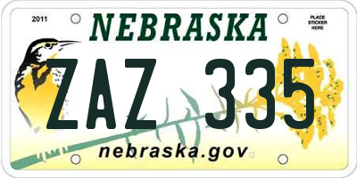 NE license plate ZAZ335
