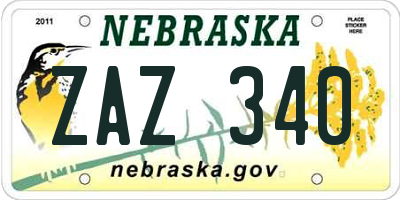 NE license plate ZAZ340