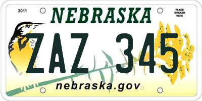 NE license plate ZAZ345