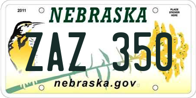 NE license plate ZAZ350