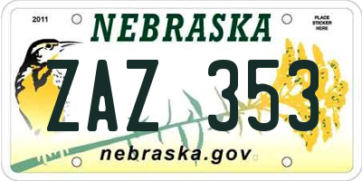 NE license plate ZAZ353