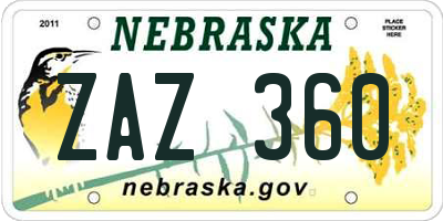 NE license plate ZAZ360