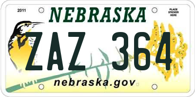 NE license plate ZAZ364