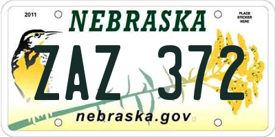 NE license plate ZAZ372