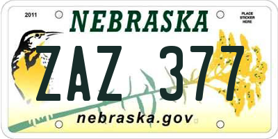 NE license plate ZAZ377