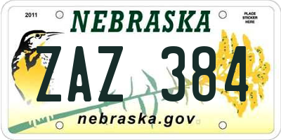 NE license plate ZAZ384