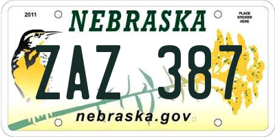 NE license plate ZAZ387