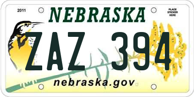 NE license plate ZAZ394