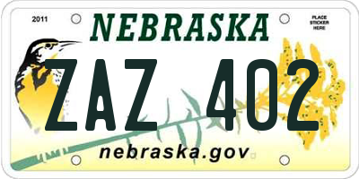 NE license plate ZAZ402