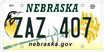 NE license plate ZAZ407