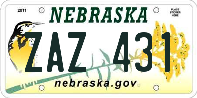 NE license plate ZAZ431