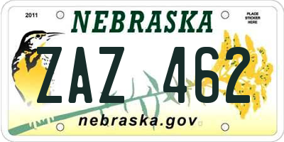 NE license plate ZAZ462