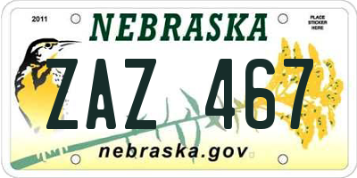 NE license plate ZAZ467