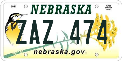 NE license plate ZAZ474