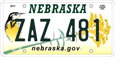 NE license plate ZAZ481