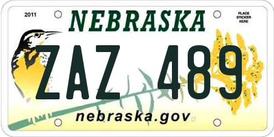 NE license plate ZAZ489