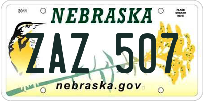 NE license plate ZAZ507