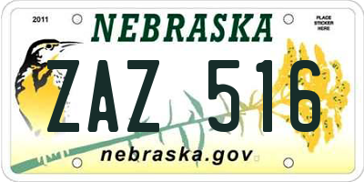 NE license plate ZAZ516