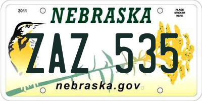 NE license plate ZAZ535