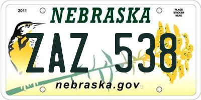 NE license plate ZAZ538