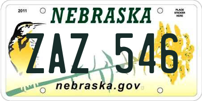 NE license plate ZAZ546