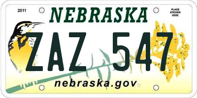 NE license plate ZAZ547