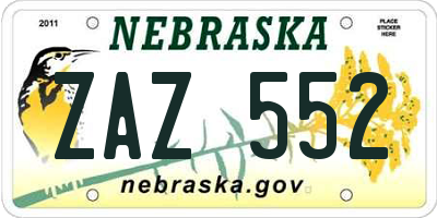 NE license plate ZAZ552