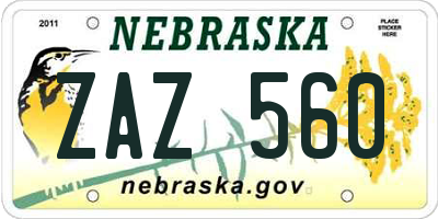 NE license plate ZAZ560