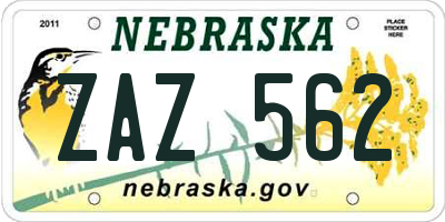 NE license plate ZAZ562
