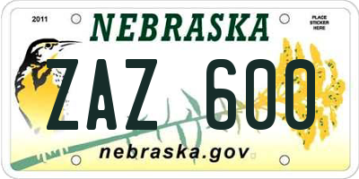 NE license plate ZAZ600