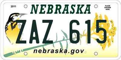 NE license plate ZAZ615