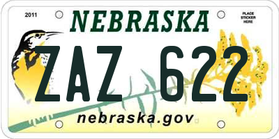NE license plate ZAZ622