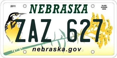 NE license plate ZAZ627