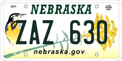 NE license plate ZAZ630