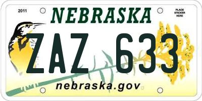 NE license plate ZAZ633
