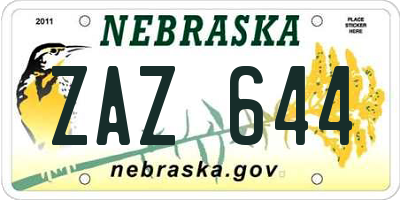 NE license plate ZAZ644